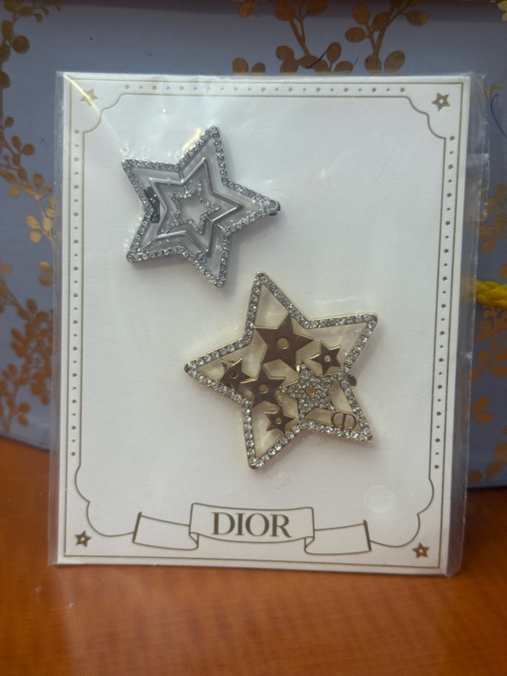 DIOR BEAUTY Holiday Hair Clips 2 Pc Set Logo Silver Gold New